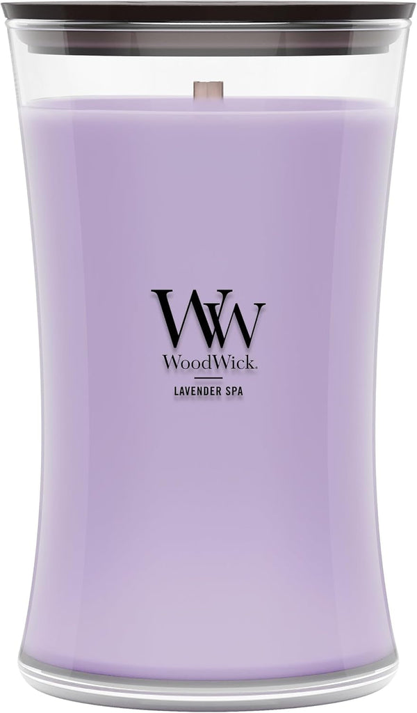 Woodwick Lavender Spa Gifts for Women and Men, 21.5 Oz Large Hourglass Candle with Crackling Wick1