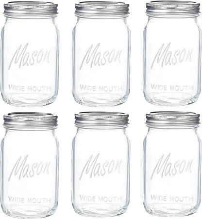 Wide Mouth Mason Jars, 6 Pack Mason Jars 32 Oz for Pickling, Canning, Fermenting and Food Storage, Microwave & Dishwasher Safe1