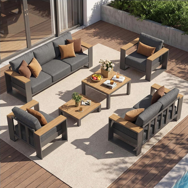 Patio Furniture Set for 7, ALL Aluminum Sofa, Thickened Cushions＆Frame1