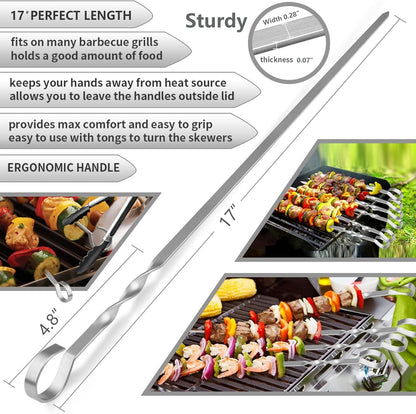 Skewers - 17" Kabob Skewers for Grilling, Metal Sticks for Kabobs Stainless Steel Flat Long Shish Kebab Reusable Grill BBQ Barbecue Sticks for Meat Chicken Vegetable, 12 Pack Bonus 14 Inch2