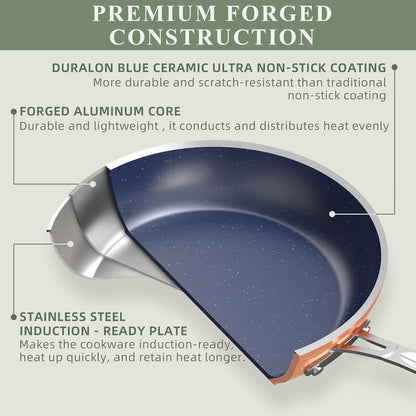 9Pc Cookware Set Healthy Duralon Blue Ceramic Nonstick Coated | Diamond Infused Scratch-Resistant, PFAS Free, Oven Safe, Induction Ready, Evenly Heats, Tempered Glass Lids, Stay-Cool Handle3