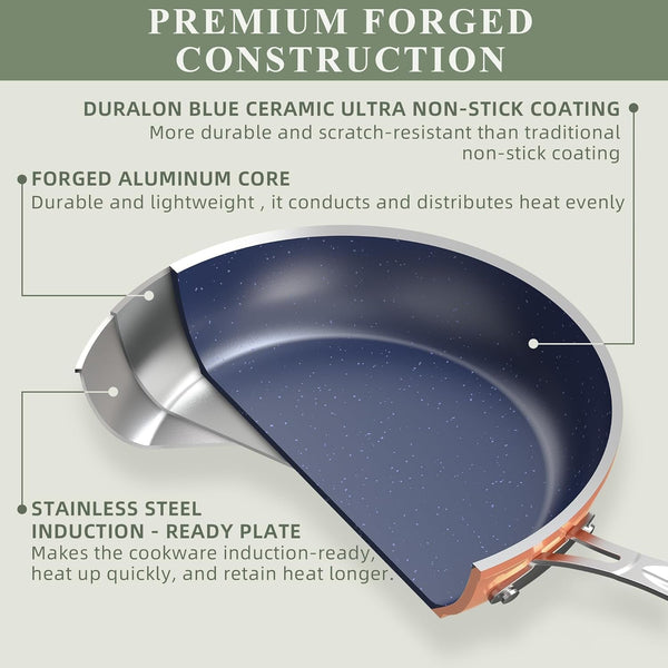 9Pc Cookware Set Healthy Duralon Blue Ceramic Nonstick Coated | Diamond Infused Scratch-Resistant, PFAS Free, Oven Safe, Induction Ready, Evenly Heats, Tempered Glass Lids, Stay-Cool Handle3