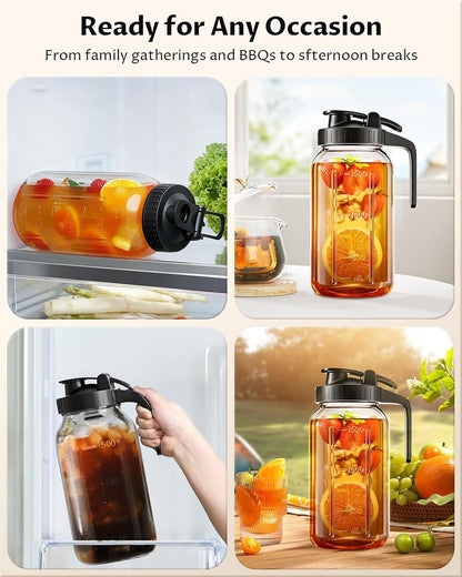 64Oz Mason Jar Pitcher, Glass Pitcher with Lid for Tea & Cold Brew | Mason Jar, BPA Free, Leakproof, Fridge/ Dishwasher Safe, Ergonomic Handle, Flip-Cap Pour Spout, Wide Mouth, Versatile8