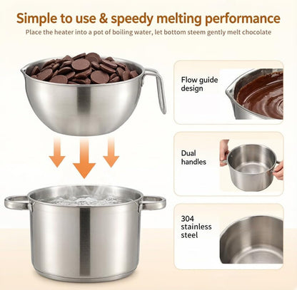 Double Boiler Pot Set with Silicone Spatula, 2000ML/1.8QT Chocolate Melting Pot with 2800ML/2.54QT Stainless Steel Pot, Candy Melting Pot, Chocolate Melter for Butter, Caramel, Cheese, Wax,5