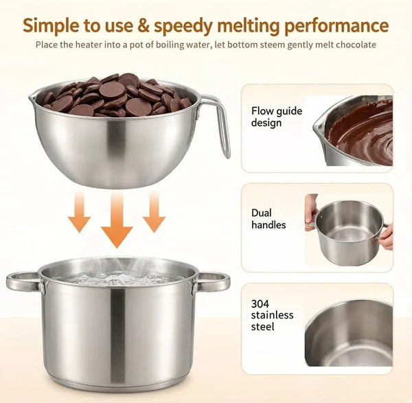 Double Boiler Pot Set with Silicone Spatula, 2000ML/1.8QT Chocolate Melting Pot with 2800ML/2.54QT Stainless Steel Pot, Candy Melting Pot, Chocolate Melter for Butter, Caramel, Cheese, Wax,5