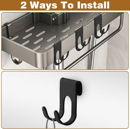 4Pcs Black Shower Caddy, Metal Shelf Basket Rack with Double Hooks for Loofah Sponge6