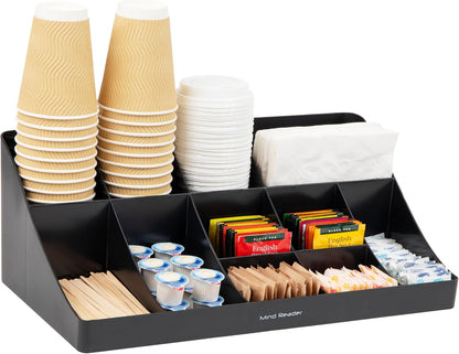 Cup and Condiment Station, Countertop Organizer, Coffee Bar, Kitchen, Stirrers, 17.875"L X 9.5"W X 6.625"H, Black1