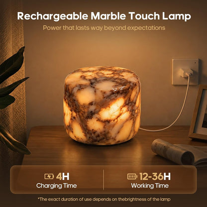 Marble Night Light, Touch Control Rechargeable Table Lamp, 3‑Way Dimmable Cordless LED Bedside Lamp, USB‑C Charging Natural Stone Decor Lamp for Bedroom Desk Shelf, Home Gift4