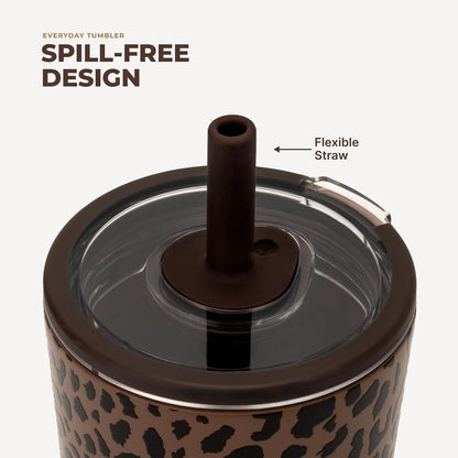 Everyday Tumbler 14 Oz, Ceramic-Lined Straw Cup, Brown Leopard4