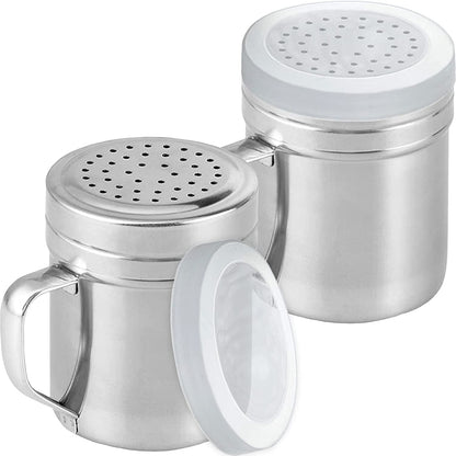 Metal Salt Pepper Dredge Shakers - with Handle - Seasonings Spice Shakers with Holes and Lids - 10 Ounce, 2Pcs | Style: Medium1
