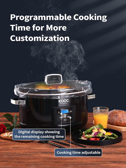 [NEW LAUNCH]  8.5-Quart Programmable Slow Cooker, Larger than 8 Quart, More Practical than 10 Quart, with Digital Countdown Timer, Free Liners Included for Easy Clean-Up, Black, Oval…5