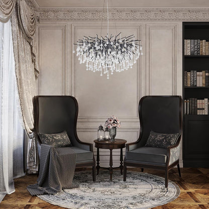 Chandeliers for Dining Room - 23.6" Modern Black Crystal Chandelier, round Tree Branch Raindrop Chandelier, Foyer Chandeliers for Entryway, Living Room,Bedrooms,Bathroom(Bulb Not Included)5