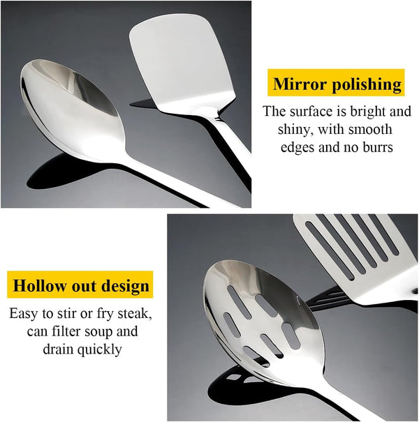 Stainless Steel Kitchen Utensils Set 4Pcs, Cooking Utensils Set, Kitchen Tools Spatulas Set, Cooking Spoons, Home Essentials Kitchen Gadgets Accessories7