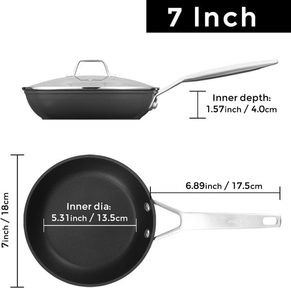 7 Inch Small Nonstick Frying Pan with Lid, Egg Omelet Skillet | Non Toxic, Even Heating, Easy Clean, Dishwasher & Oven Safe, Suitable for Gas & Electric & Induction Stoves, Stainless Steel3