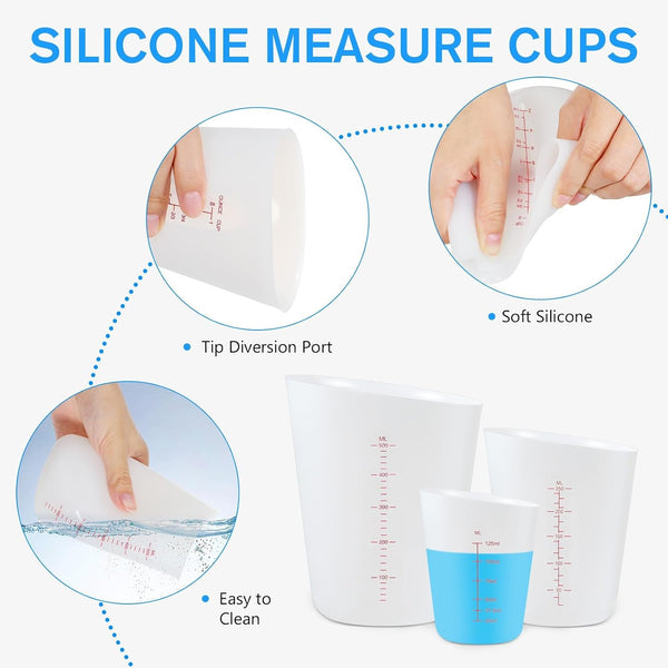 3Pcs Silicone Measuring Cups for Resin, 4Oz(125Ml),8Oz(250Ml),17Oz(500Ml)4