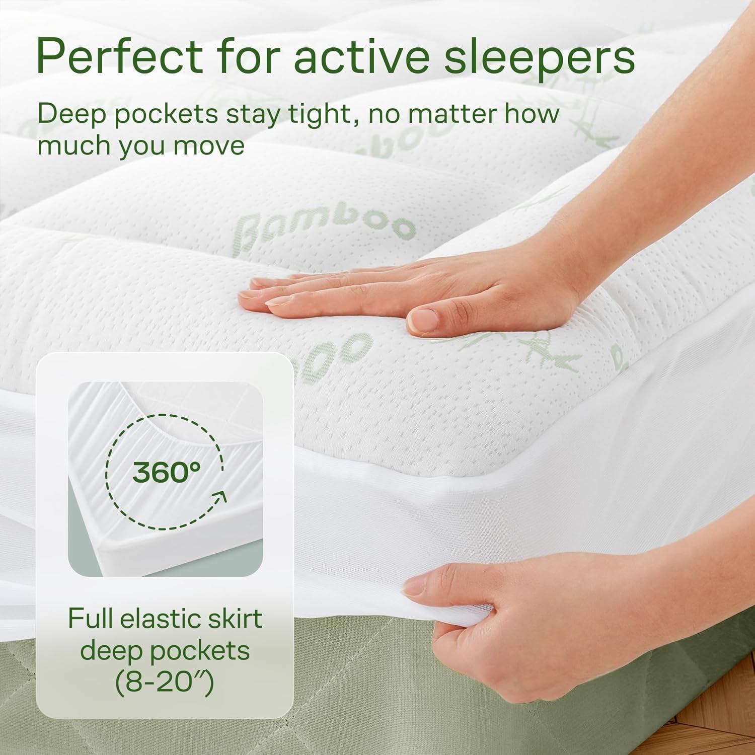 ultra-soft-cooling-mattress-topper-queen-size-rayon-derived-from-bamboo-pillow-top-mattress-pad-20-deep-pocket-back-pain-relief-perfect-for-hot-sleepers-green