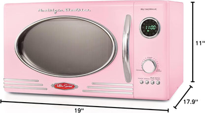 Retro Countertop Microwave Oven - Large 800-Watt - 0.9 Cu Ft - 12 Pre-Programmed Cooking Settings - Digital Clock - Kitchen Appliances - Pink & Retro Wide 2-Slice Toaster, Vintage Design8