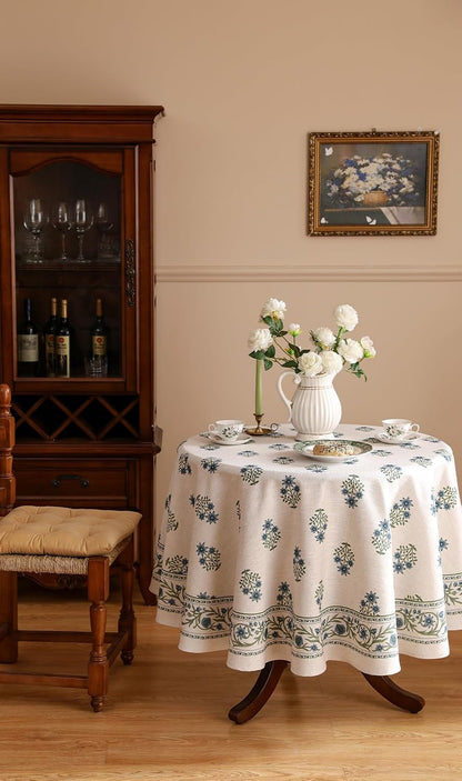 Designer French Linen round Tablecloth,Diameter 55"-Mosella F8