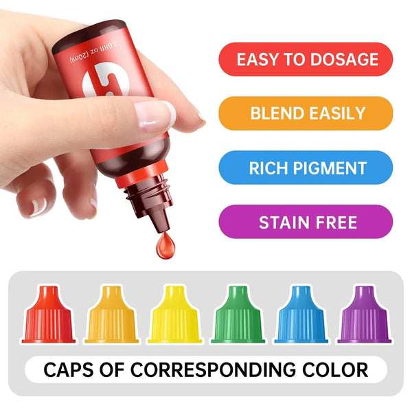 Food Coloring Liquid - 6 Colors X 20 Ml Water-Based Concentrated Food Dye for Slime, Baking, Icing, Cake Decorating & Easter Eggs3
