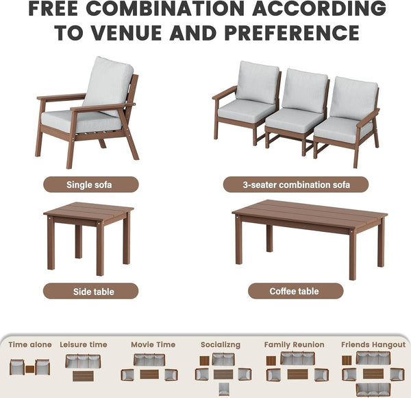 10 Piece Outdoor Furniture Set,Hdpe Patio Conversation Sets Brown6