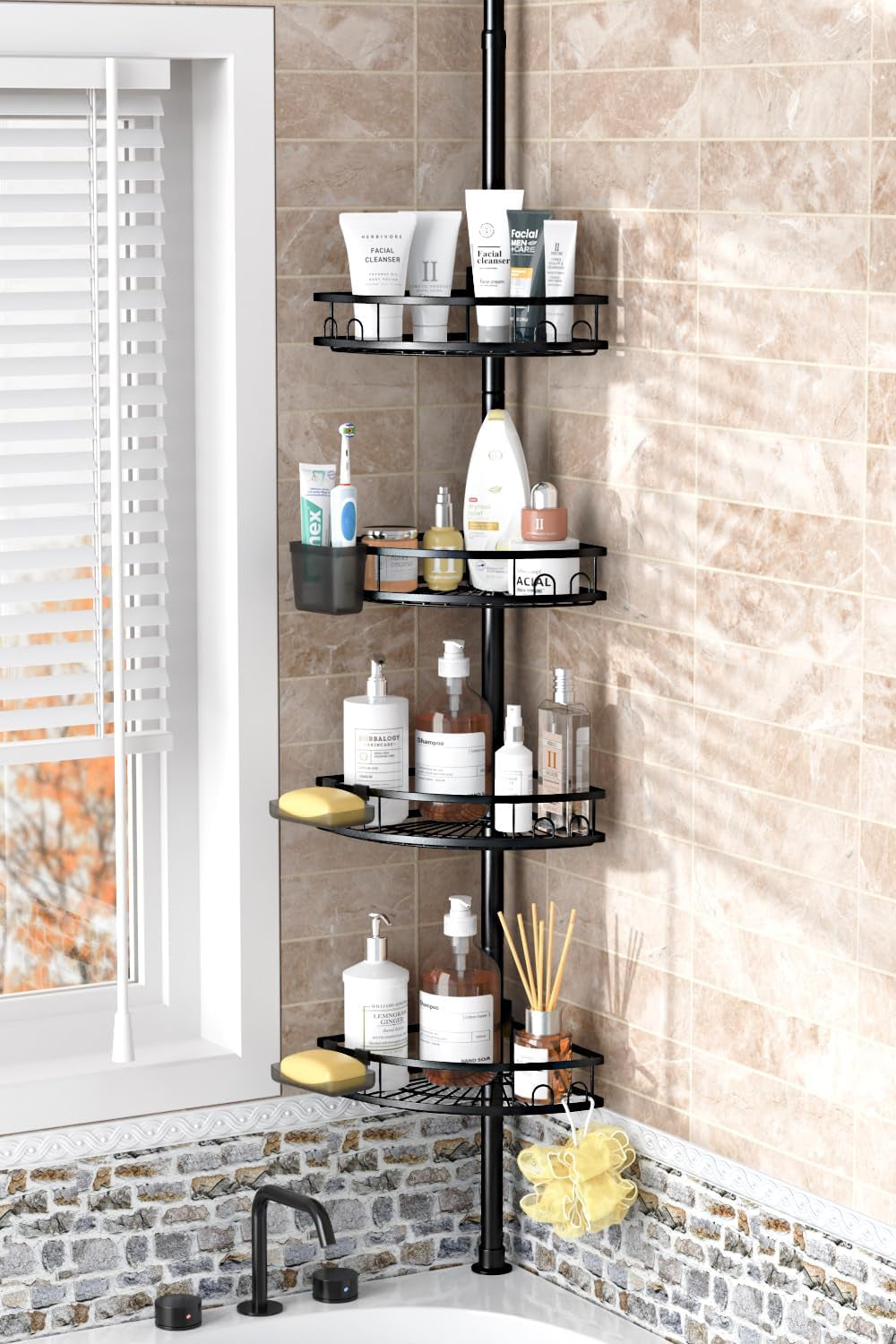 adjustable-tension-pole-shower-caddy-rustproof-corner-bathroom-organizer