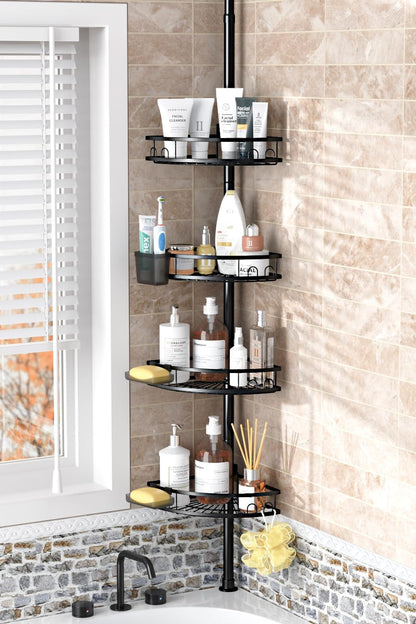 Adjustable Tension Pole Shower Caddy: Rustproof Corner Bathroom Organizer1