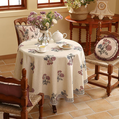 Designer French Linen round Tablecloth,Diameter 55"-Helena E5