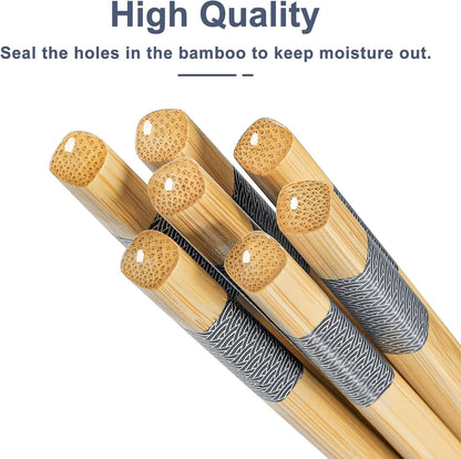 10Pairs Bamboo Chopsticks Reusable | Dishwasher Safe | Non Slip | Chinese -（9.45In）2