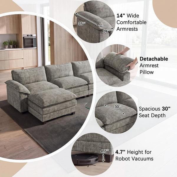 118.9" L Shaped Cloud Couch, Modular Sectional Sofa for Living Room4