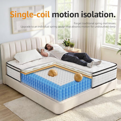 Queen 10 Inch Hybrid Mattress in a Box, Balanced Medium Feel, Memory Foam with Individually Pocketed Coils, Zoned Support & Motion Isolation, Certipur-Us Certified4
