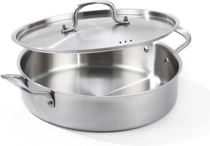 Saute Pan, 7 Quart Tri-Ply Stainless Steel Saute Pan, 12Inch Deep Frying Pan with Lid, Saute Skillet, Rondeau Pot with Lid Compatible with All Cooktops up to 600℉1