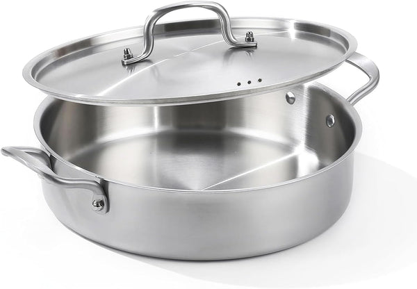 Saute Pan, 7 Quart Tri-Ply Stainless Steel Saute Pan, 12Inch Deep Frying Pan with Lid, Saute Skillet, Rondeau Pot with Lid Compatible with All Cooktops up to 600℉1