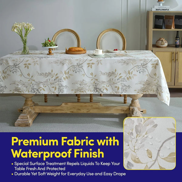 Rectangle Tablecloth 52" X 70" 100% Waterproof Fabric — Wipe-Clean, Tear-Proof Decorative Table Cover for Indoor & Outdoor Dining Elegant Patterns for Kitchens, Dining Rooms, Wynona4