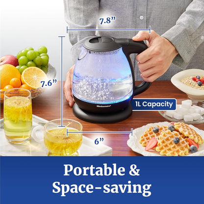 EKT1001 1.0L Glass Kettle, 1100W, Cordless Base, Black | Bpa-Free Glass, Blue LED Interior, 360° Base, Auto Shut-Off Function, Quickly Boil Water for Tea & More4