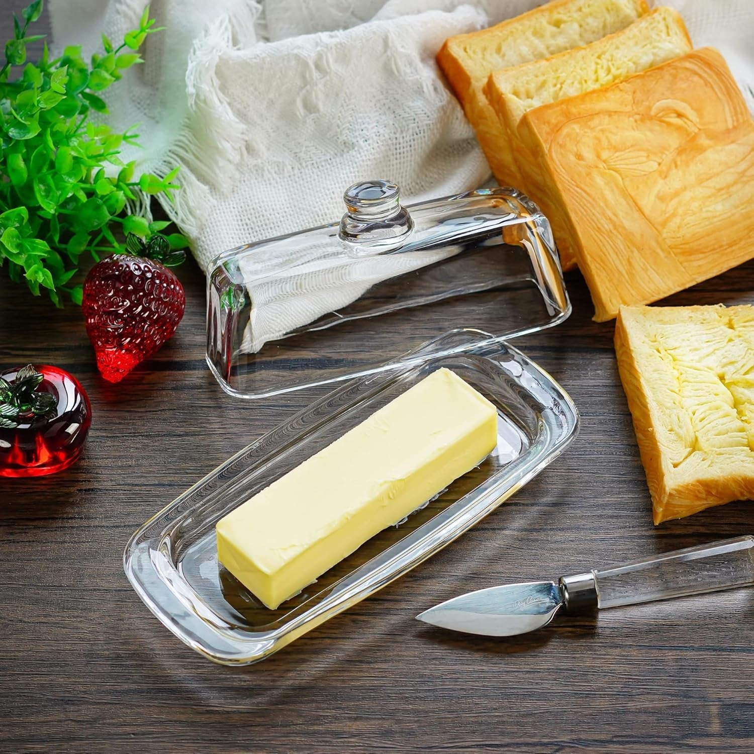 8-art-glass-butter-dish-with-lid-classic-covered-2-piece-butter-container-butter-dish-for-countertop-multi-purpose-preserving-serving-dessert-tray-bowl-dishwasher-safe