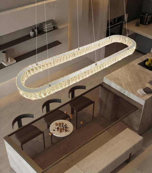 Modern Crystal Chandelier Dimmable LED Long Chandeliers for Dining Table Pendant Lights Rectangular Glam Lighting Fixtures for Dining Room Kitchen Island Silver7