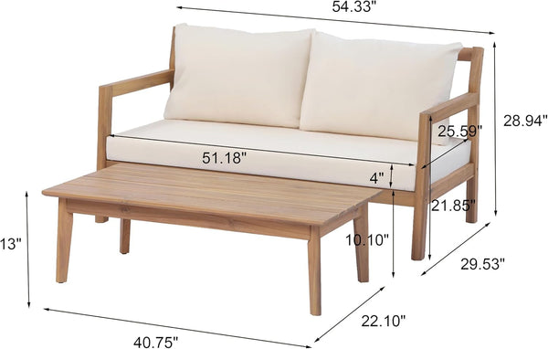 Pablo 4-Seater Patio Furniture Set with Removable Cushion, 4 Piece Outdoor Acacia Wood Conversation Set, Wooden Outdoor Sectional Sofa Set with Coffee Table,Light Teak+Beige8