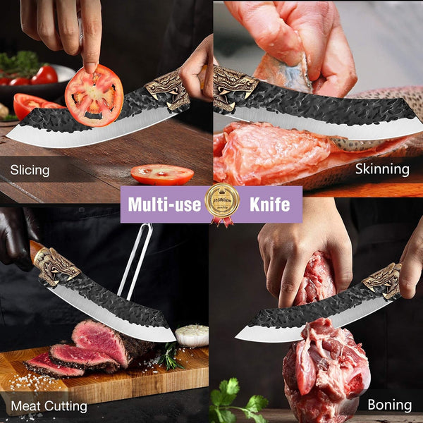 Butcher Knife Forged in Fire Knives Outdoor Camping Knife Curved Boning Knife with Sheath Filet Knife for Fishing Carbon Steel Meat Cleaver Knife for Kitchen BBQ Gift Collection5