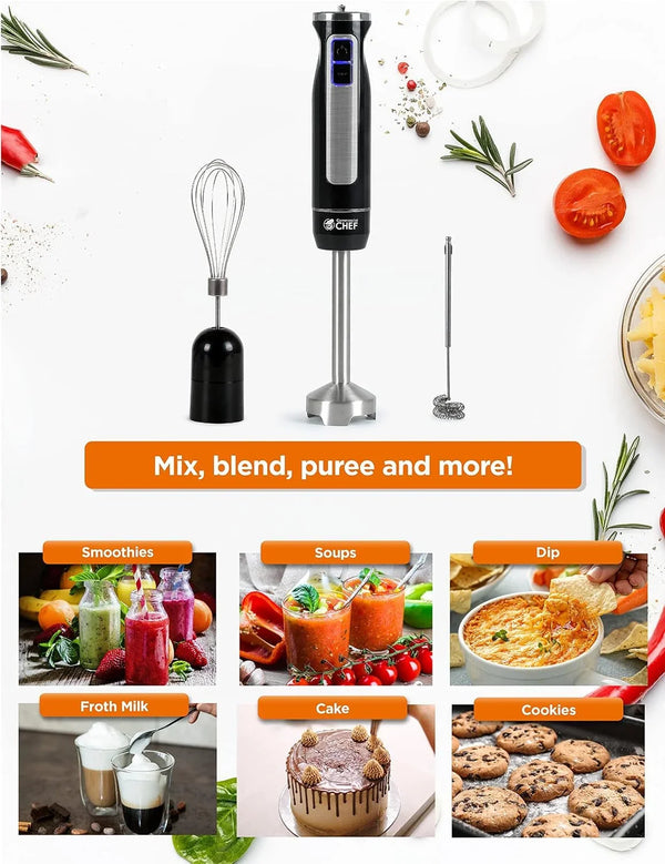 Multi-Purpose Immersion Hand Blender, 500 Watts, CHIB50B | Detachable Stainless Steel Blending Stick, Includes 600 Ml Beaker, Milk Frother & Whisk Attachments2
