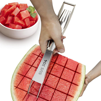 Cripstaste Watermelon Cutter Slicer Tool Stainless Steel Watermelon Fork | 2-In-1 Watermelon Fork Slicer Retractable Fork & Dual Blades for Easier Cutting, Fruit Cutter Slicer for Kitchen Gadget Party1