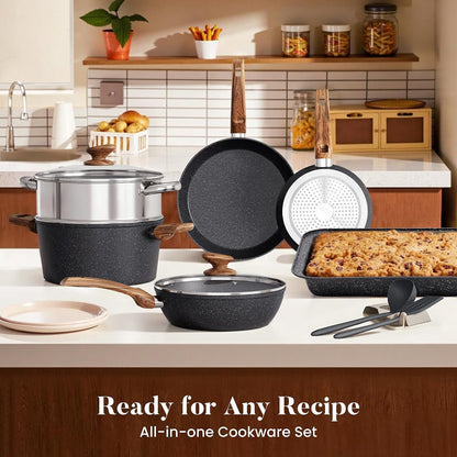 Induction Cookware Set Non Stick, 17Pcs Granite Pots & Pans | Nonstick Cooking Frying Pans for Induction Gas Electric Stove, Non-Toxic PFOA & PFOS Free, Black8