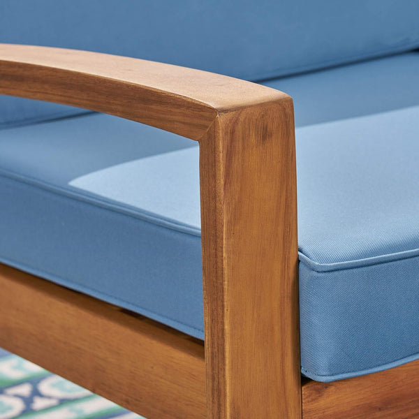 Great Deal Furniture Noble House Grenada Outdoor Acacia Wood 5 Seater Sectional Sofa Set Teak/Blue8