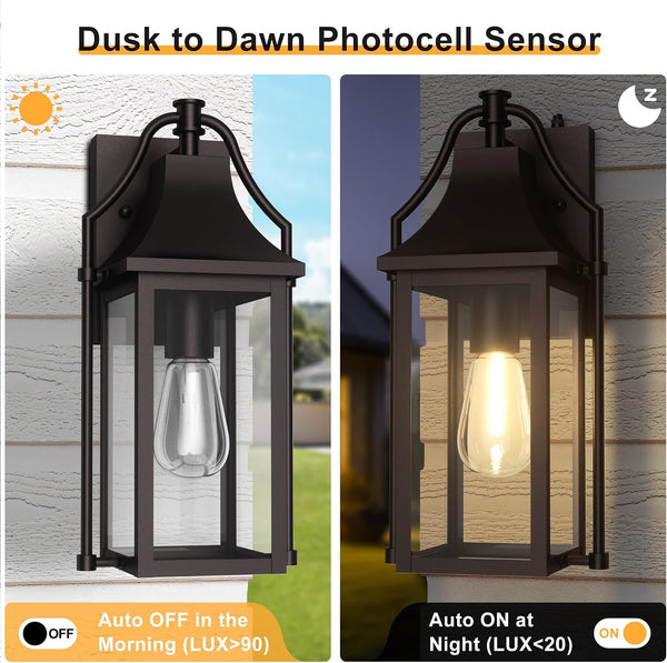 Dusk to Dawn Outdoor Wall Lantern, Waterproof Porch Light, Brown3