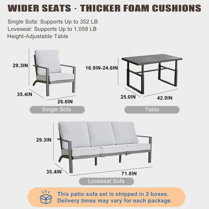 4-Piece Aluminum Patio Furniture Set with Adjustable Coffee Table, Gray7