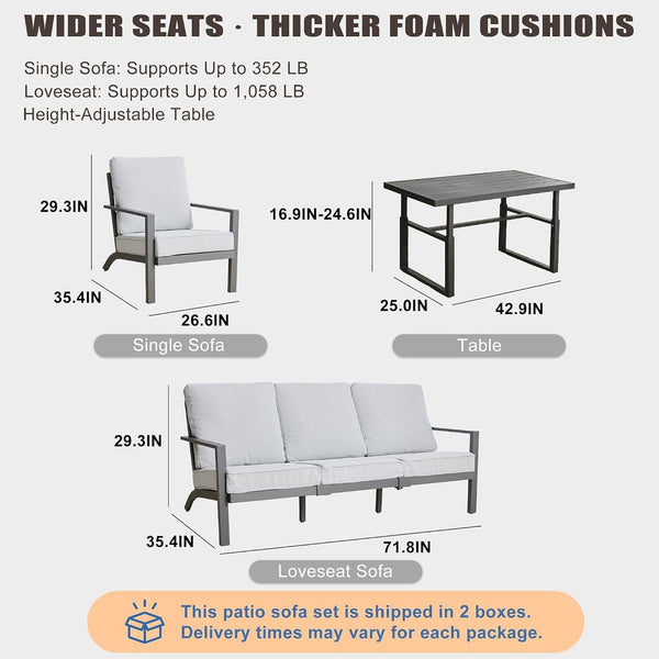 4-Piece Aluminum Patio Furniture Set with Adjustable Coffee Table, Gray7