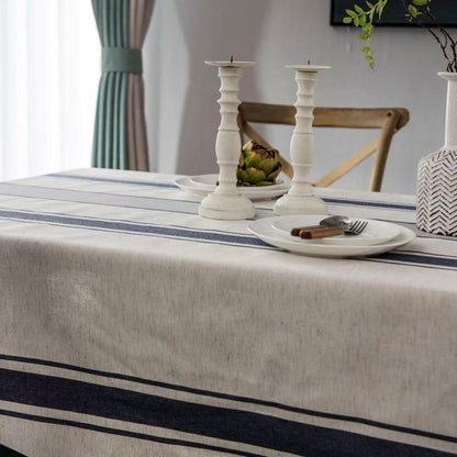 White Blue Tablecloth Cotton Linen Farmhouse Table Cover Soft Washable Table Top for Parties Coffee Kitchen Décor Stripe(Rectangle/Oblong, 60"×70"(4-6 Seats)3