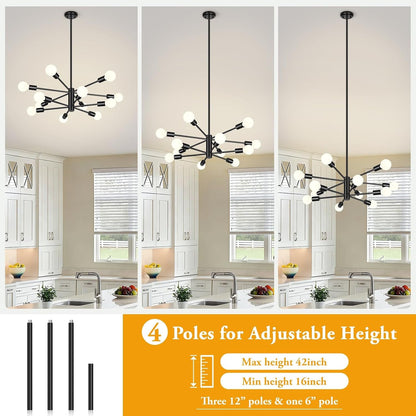 12 Light Modern Chandelier for Dining Room, Black Light Fixture3