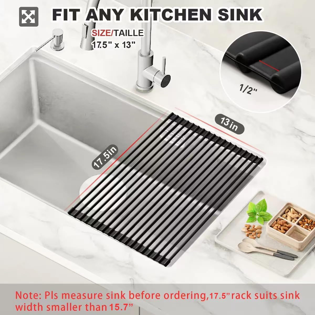 roll-up-dish-drying-rack-silicone-wrapped-over-the-sink-dish-drying-rack-multipurpose-foldable-sink-drying-mat-anti-slip-anti-rust-dish-rack-for-kitchen-17-5-x-13-black