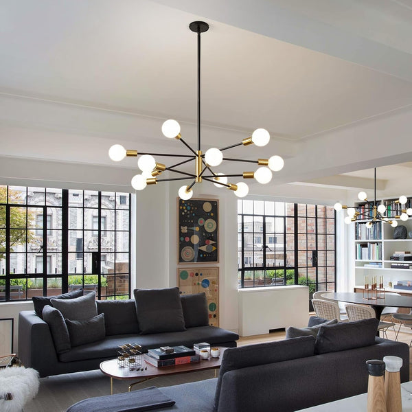 Modern Chandelier Ceiling Light Fixture - 33.4" 12-Light Gold and Black Sputnik Chandeliers, Height Adjustable Industrial Farmhouse Pendant Lighting for Dining Room, Living Room, Kitchen Island6