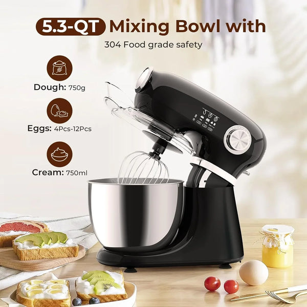 5.3 Quart Electric Stand Mixer with 12 Speed, Low Noise | Electric Mixer with Tilt Head, Kitchen Mixer for Daily Use with Egg Whisk, Dough Hook, Flat Beater, Anti-Slip Suction Cup3